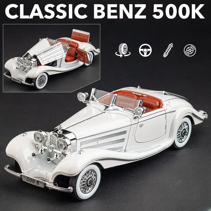 Image of Exclusive Alloy Metal Pull Back Die-Cast Car Diecast Metal Pullback Toy Car with Openable 6 Doors,Light Music Boys Gifts Toys (1:24 Marcedees Benz 500K-White)