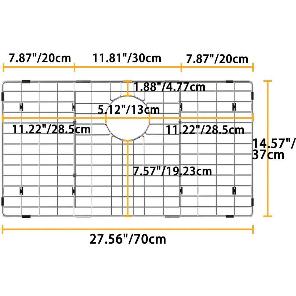 SlimmKISS Sink Protectors Stainless Steel Sink Grates for Kitchen,Sink Bottom Grid,Rust-Resistant,Rear Drain Location