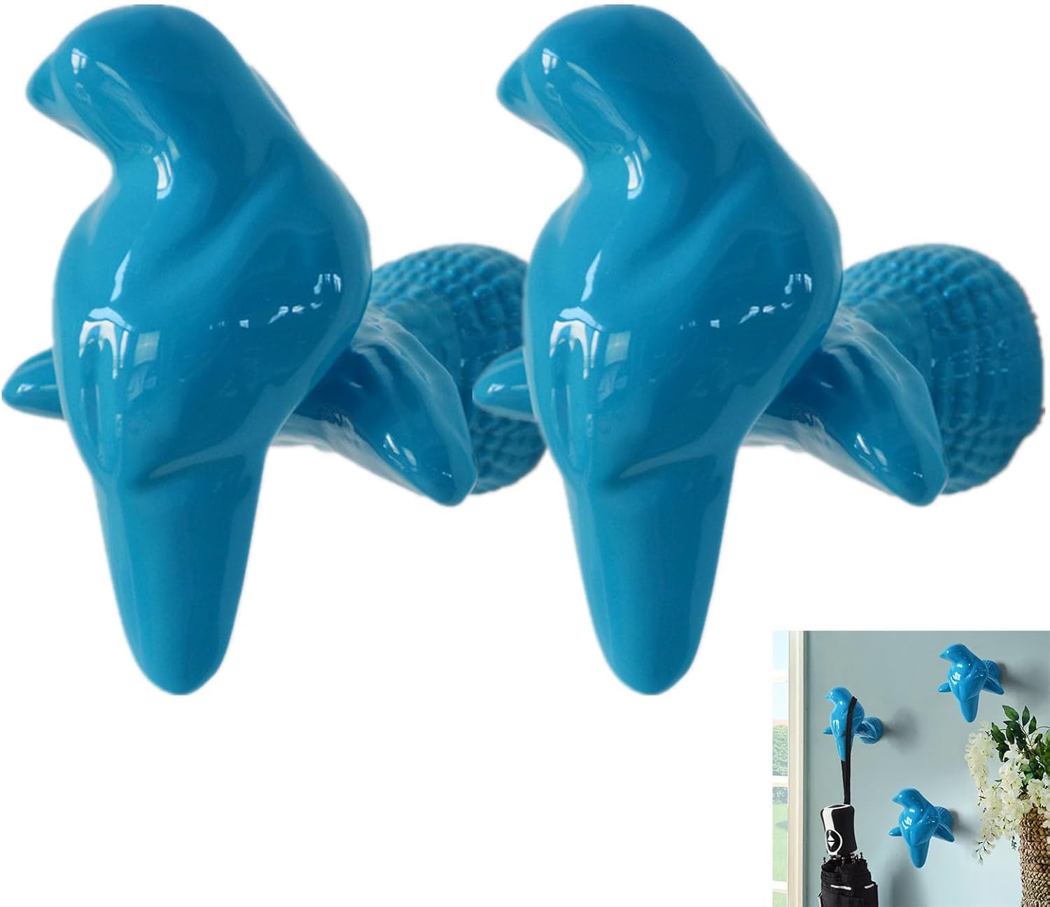 MOPAHCVT Clothing Racks Coat Hooks, 2-Piece Set of Teardrop-Shaped Wall-Mounted Hangers(Blue Parrot)