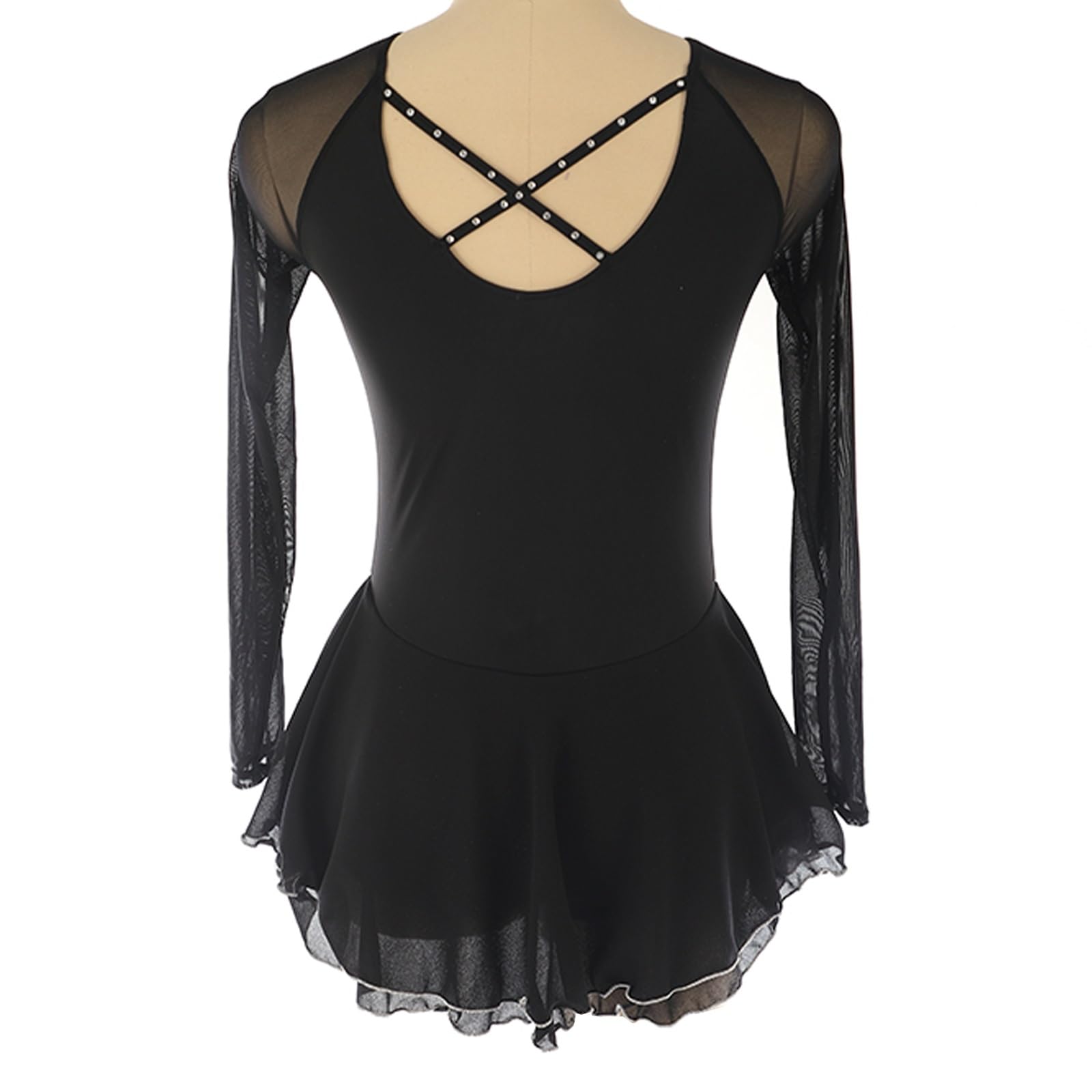 Vestido de patinaje artístico for niñas espalda abierta vestido de baile de competición trajes de rendimiento de malla con diamantes de imitación