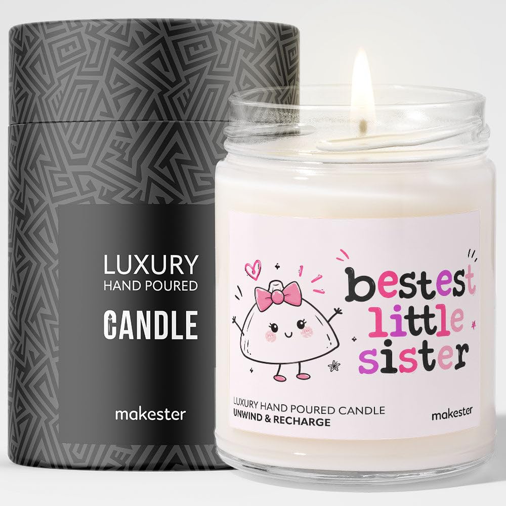 Gift for Little Sister - Luxury Soy Wax Candle - Vanilla, Jasmine, Sugared Almond - Makester — image 1