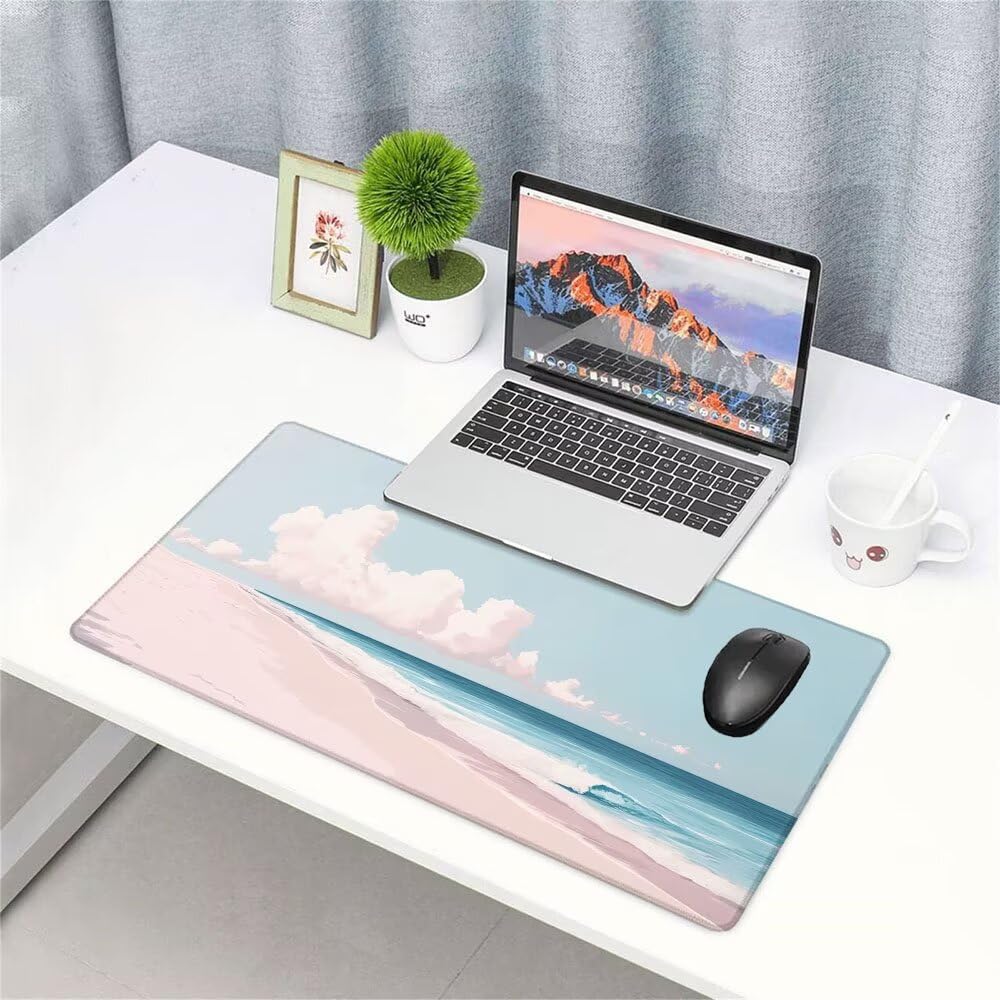 Niebieska podkładka pod mysz na biurko XXL 1000 x 500 x 3 mm podkładka pod mysz plażowa, mata na biurko ze zszytymi krawędziami, podkładka pod mysz do gier, antypoślizgowa podstawa, do gier PC, graczy