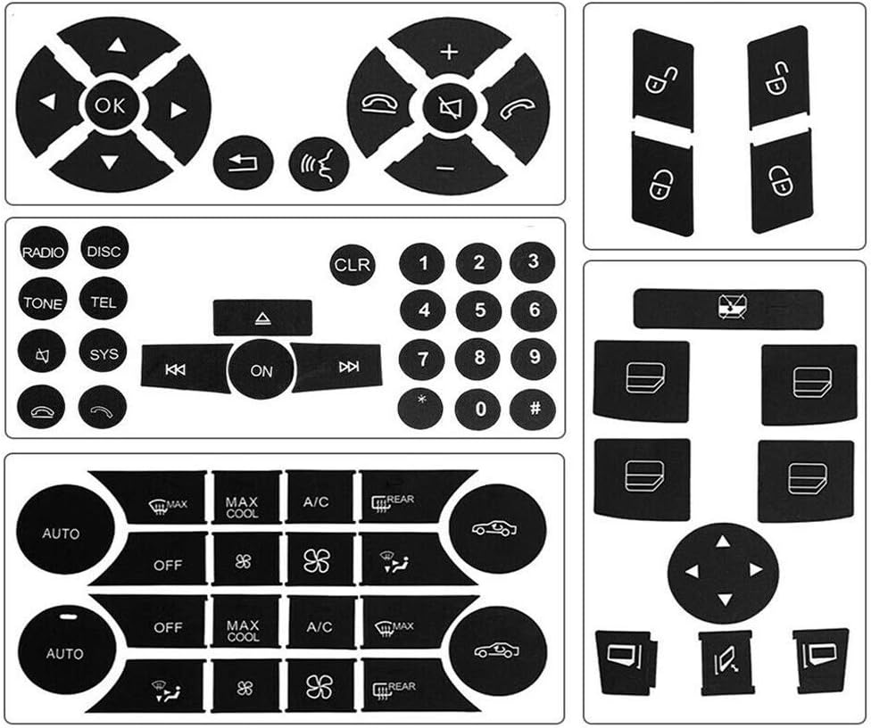 RDBS Interior Button Repair Kit Steering Wheel AC Window Radio Number Door and Air Conditioner Decals Stickers for 2007-2014 Mercedes Benz W204 C250 C350 E-Class ML GL GLK