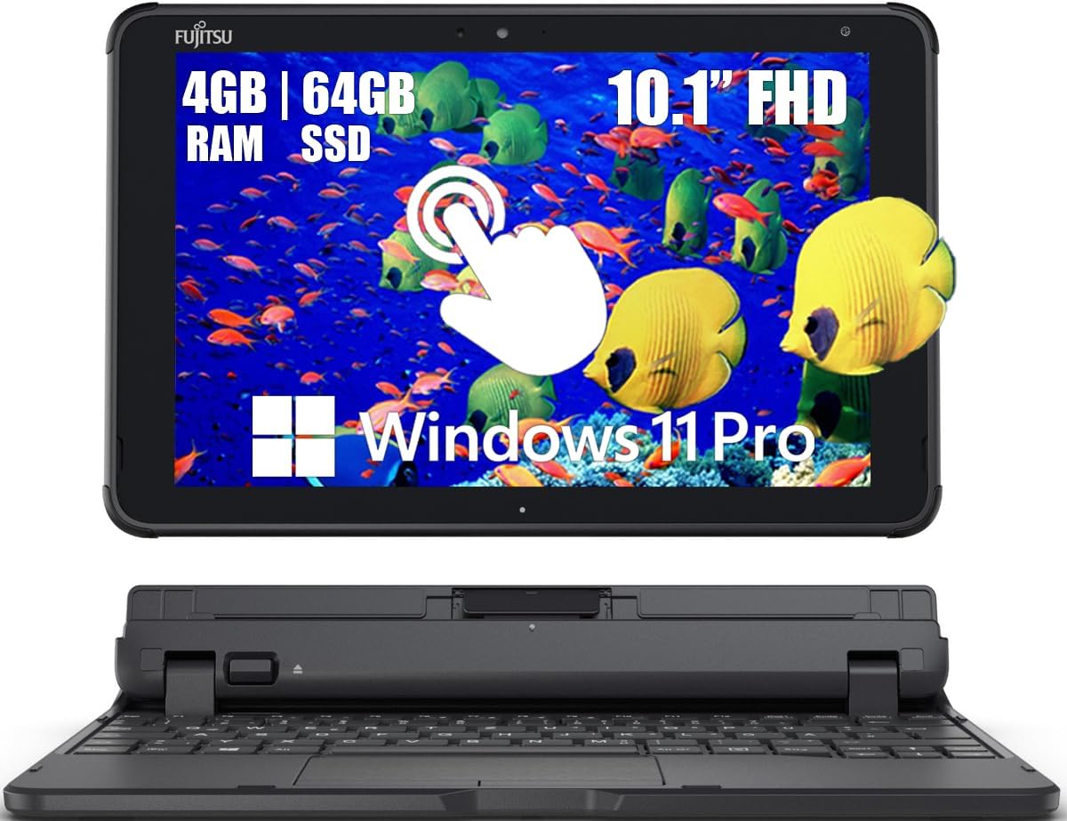 Fujitsu Stylistic Q5010 Touchscreen Laptop, Intel Celeron N4020, 10,1" FHD (1920x1200), 4 GB di RAM, eMMC da 64 GB, tastiera QWERTY giapponese, Windows 11 Pro (Ricondizionato)