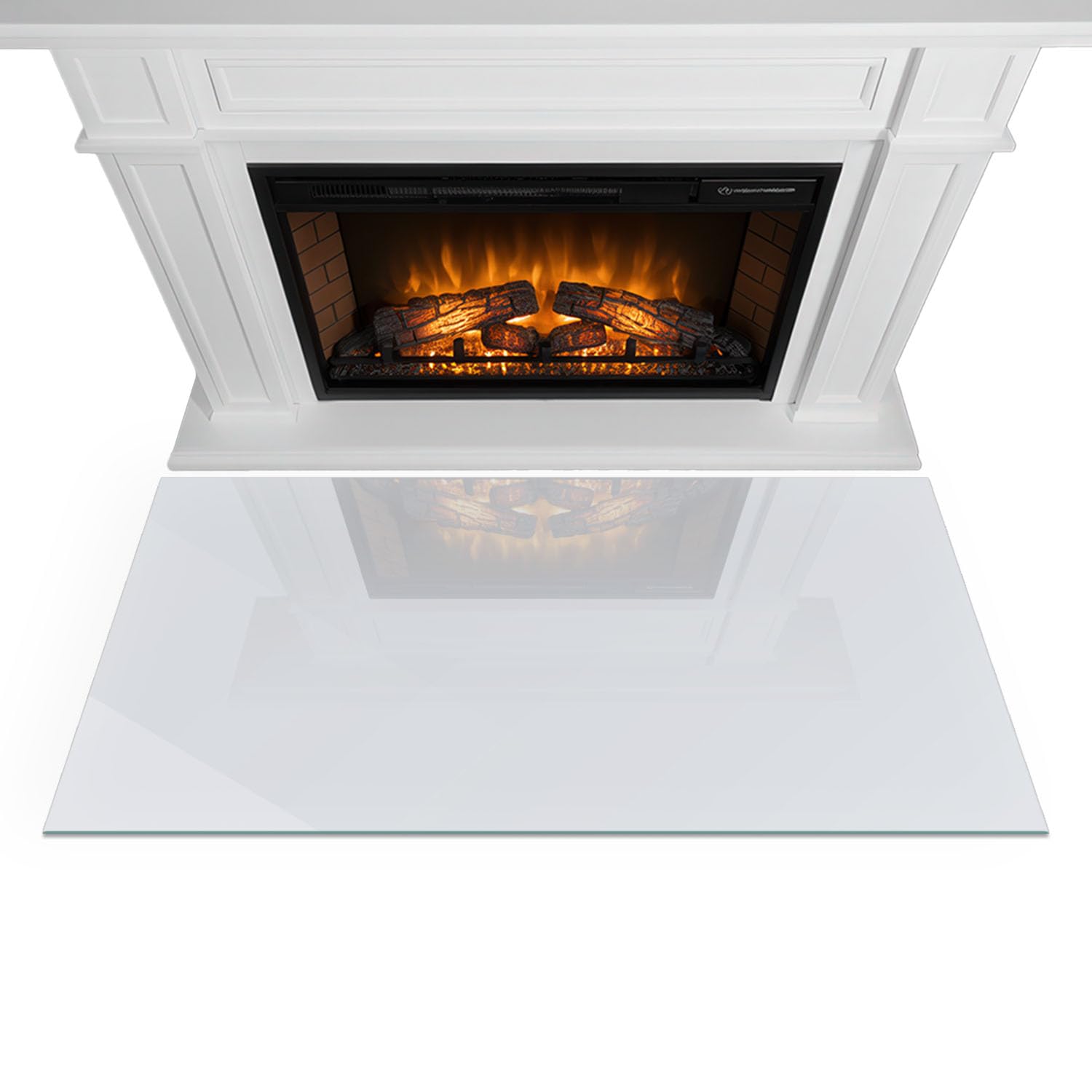 Verre Trempé de Cheminée 100x50 cm Résistant à la Chaleur Élégant Protecteur de Sol Plaque de Protection Contre Les Étincelles Imprimé Rectangular Base de Foyer - Couleur Blanche