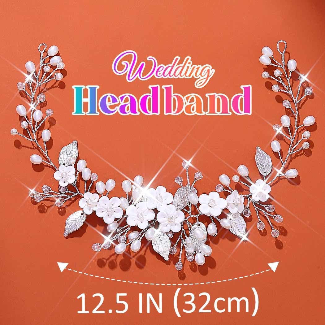Unicra Flower Hair Vine Pearl Bridal Headpieces Wedding Hair Pieces Silver Prom Hair Accessories for Brides and Women (12.5 Inches) - Image 7