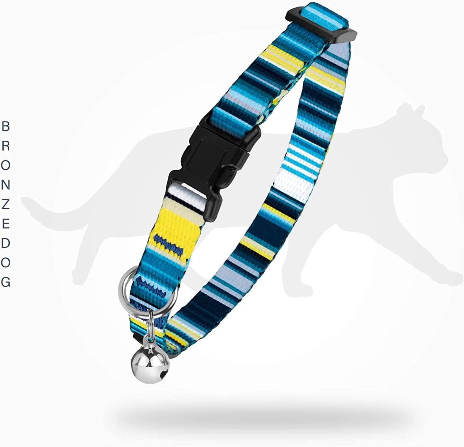 BRONZEDOG Breakaway Cat Collar with Bell 2 PCS Aztec Tribal Pattern Safety Collars for Cats Kitten Girl Boy (Aztec Sunrize/Serape Dark Blue)