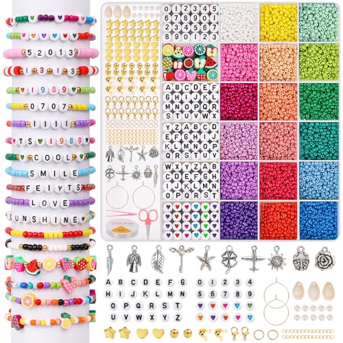 8100pcs Abalorios pulseras niñas, cuentas de letras del alfabeto, cuentas de números, cuentas de frutas, etc para la fabricación de joyas, regalos de artesanía DIY para las adolescentes