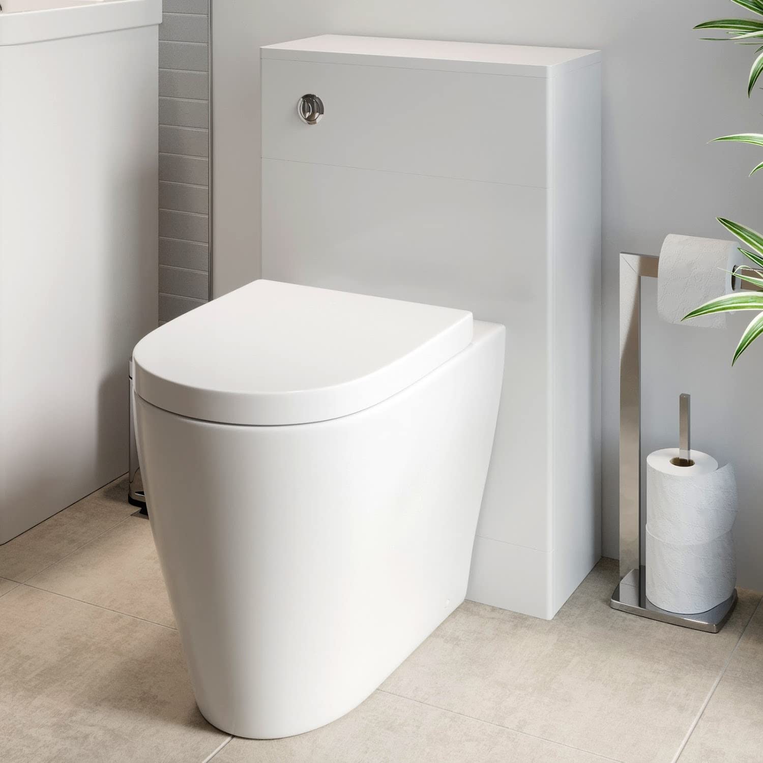 Affine® Forma Modern Cloakroom Bathroom Back to Wall BTW Toilet WC 500mm Furniture Unit D Shape Pan Soft Close Seat Dual Flush Cistern, White Gloss