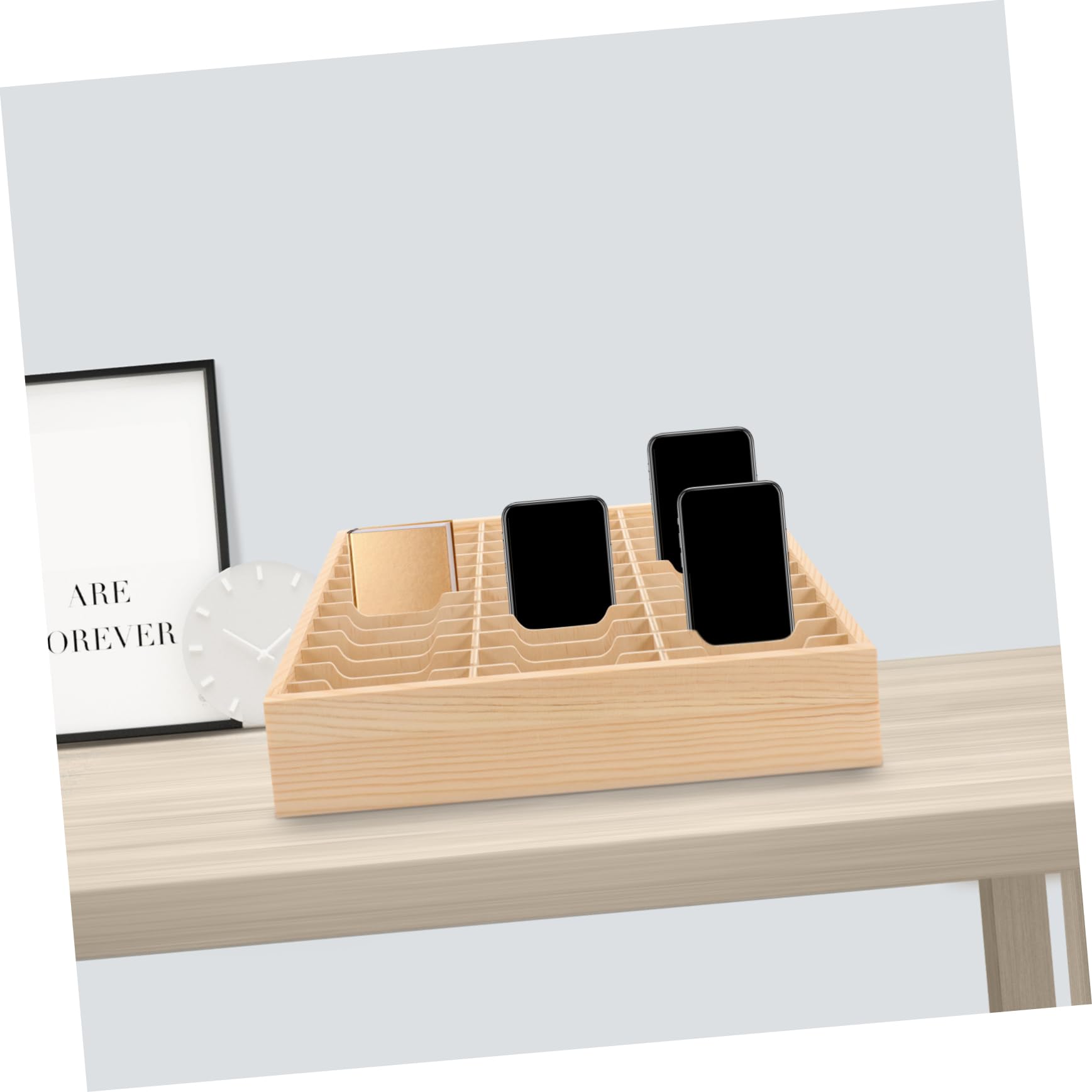 Organizador de Escritorio de Madera con Múltiples Compartimentos para Móviles Caja de Almacenamiento para Oficina Aula y Protección y Funcional