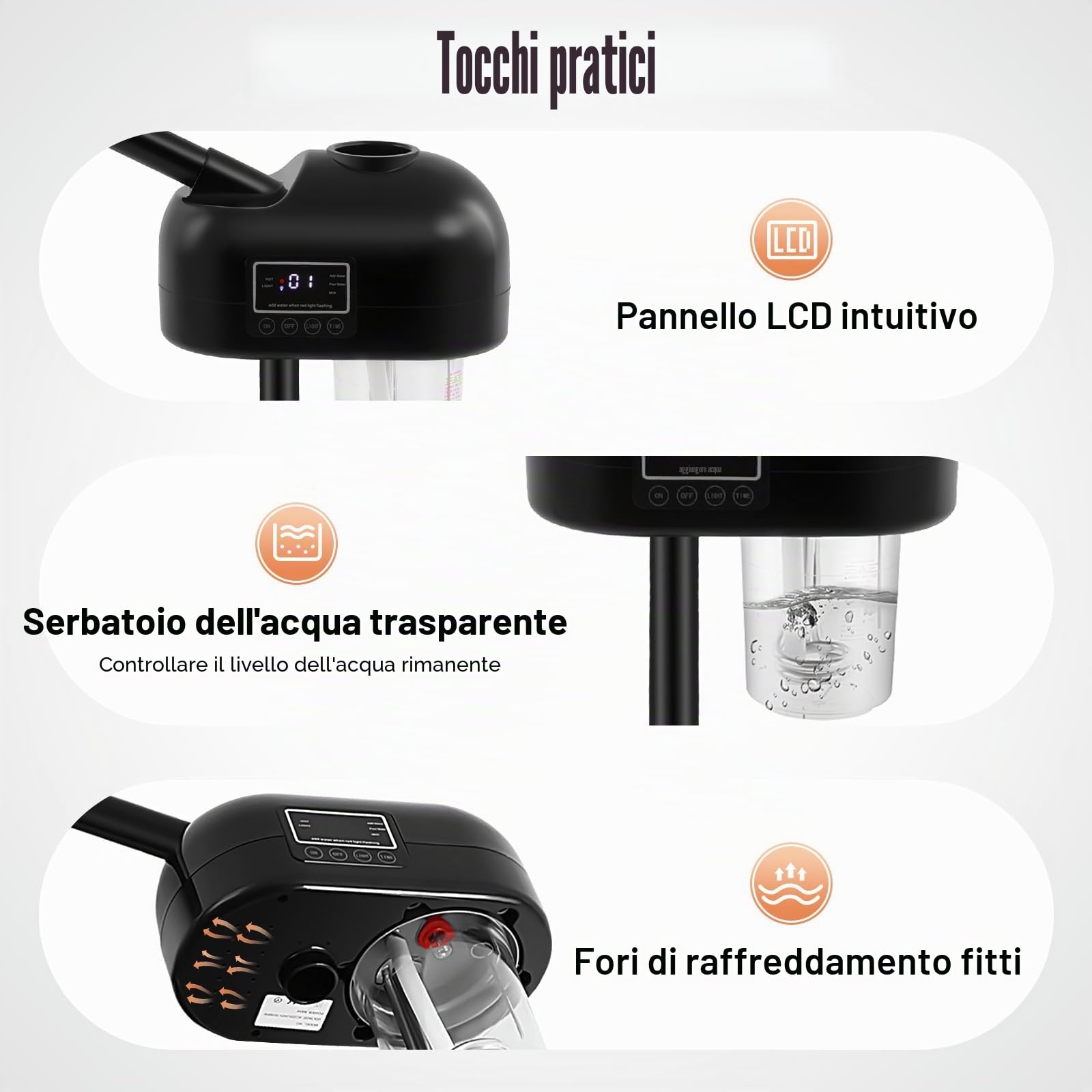 Dispositivo a vapore per viso, spray cosmetico con ozono e timer, schermo LCD e scaldabagno rapido, cura idratante e purificante della pelle, per salone di bellezza e uso domestico