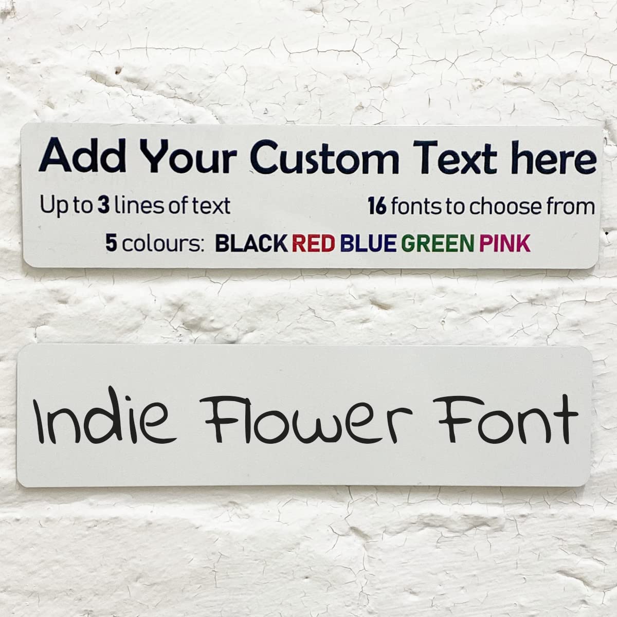 ShopQuality4U Personalised Aluminium Metal Plaque Bespoke Sign Childs Bedroom Door Add Own Text - in Indie Flower Font (20 x 5 cm, 7.8 x 2 inches)
