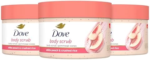 Dove Body Scrub White Peach & Crushed Rice 3 Count for Visibly Silky-Smooth, Nourished Skin, with ¼ Moisturizing Cream