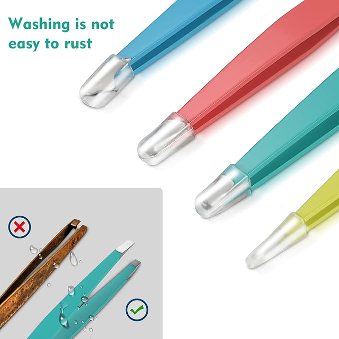 Tweezers Set, 4Pcs Eyebrows Tweezers for Women, Precision for Ingrown Hair & Splinter