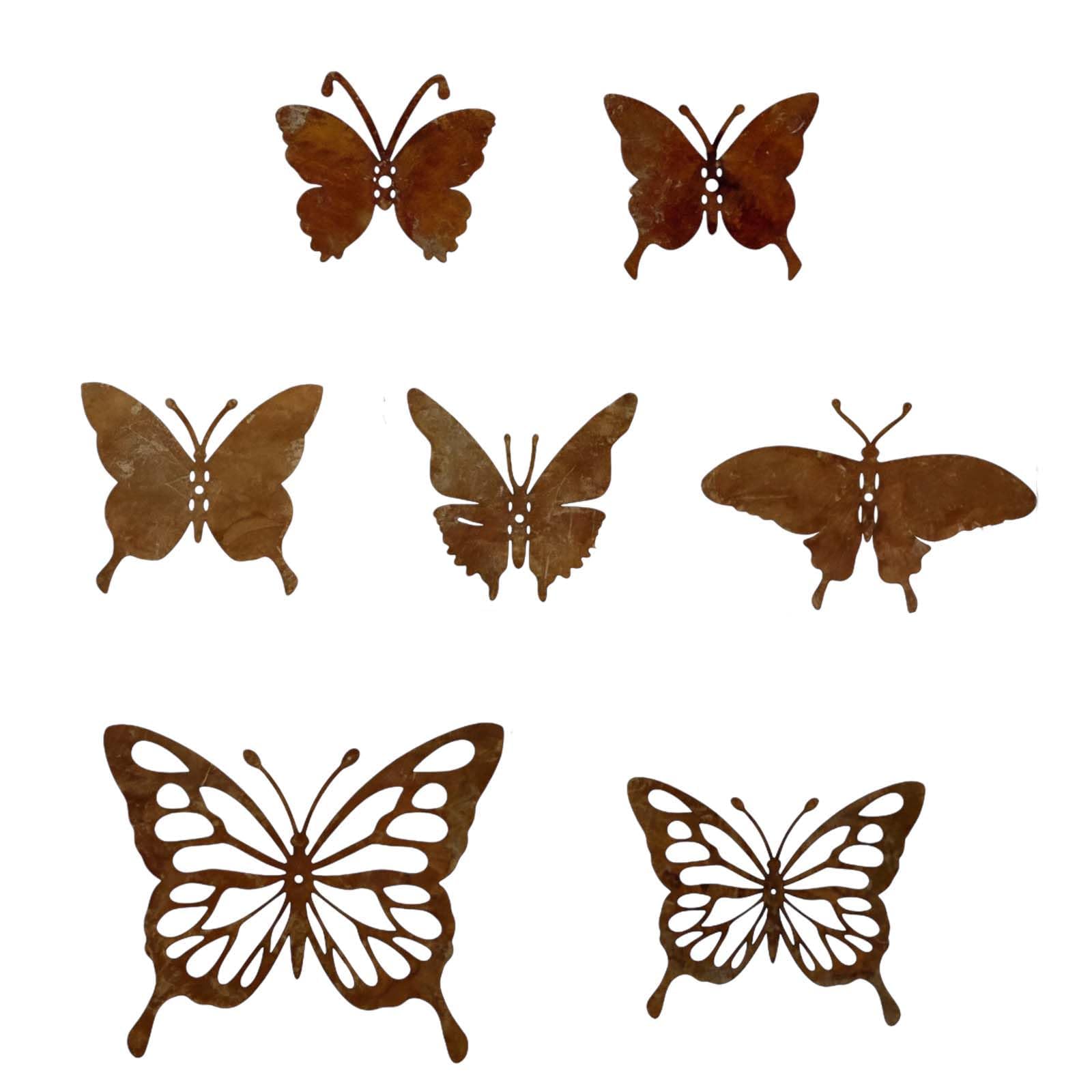 7 Pieces Rusty Metal Garden Ornaments Butterfly, 3D Iron Butterfly Garden Wall Decorations, Outdoor Fence Decorations, Weatherproof Garden Decor For Yard, Patio, Tree Stump, Nature Lovers Gift