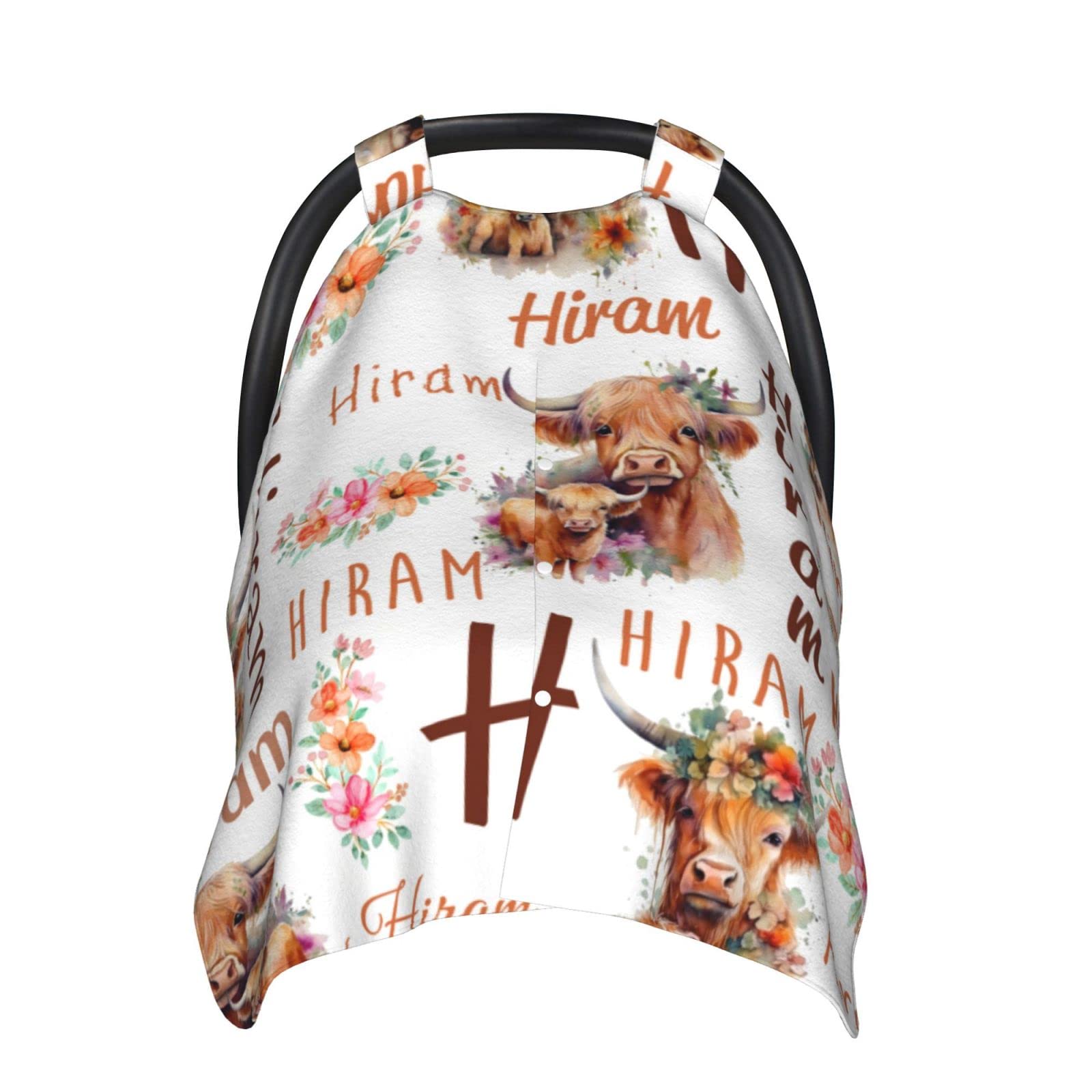 Personalized Highland Cow Baby Car Seat Cover for Boys Girls, Customized Peekaboo Opening Carseat Covers with Name, Custom Nursing Covers