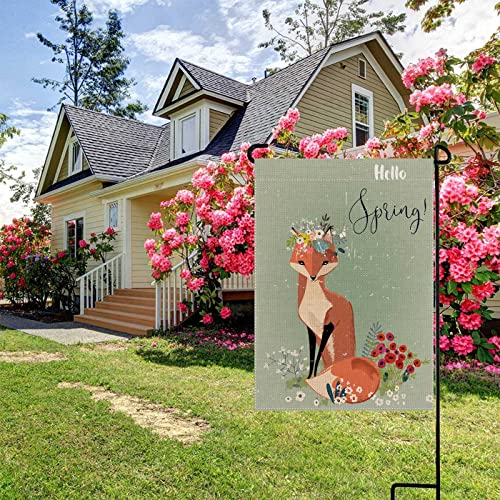 Uanvaha Fox Flower Small Garden Flag For Outside Hello Spring Red Floral Wreath Leaves Cute Cartoon Animal Burlap Welcome Yard Flags Outdoor Farmhouse Home Decor 12.5X18 Inch #TOP3