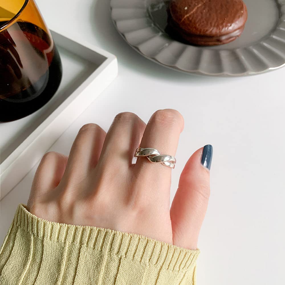 HGJH Verstellbarer Ring, S925 Sterling Silber Twists Ring Verstellbare Ringe Minimalistischer Offener Ring Silber Daumenring Ewigkeitsring Hochzeitsanhänger Schmuck Geschenke Für Männer Mädchen Damen