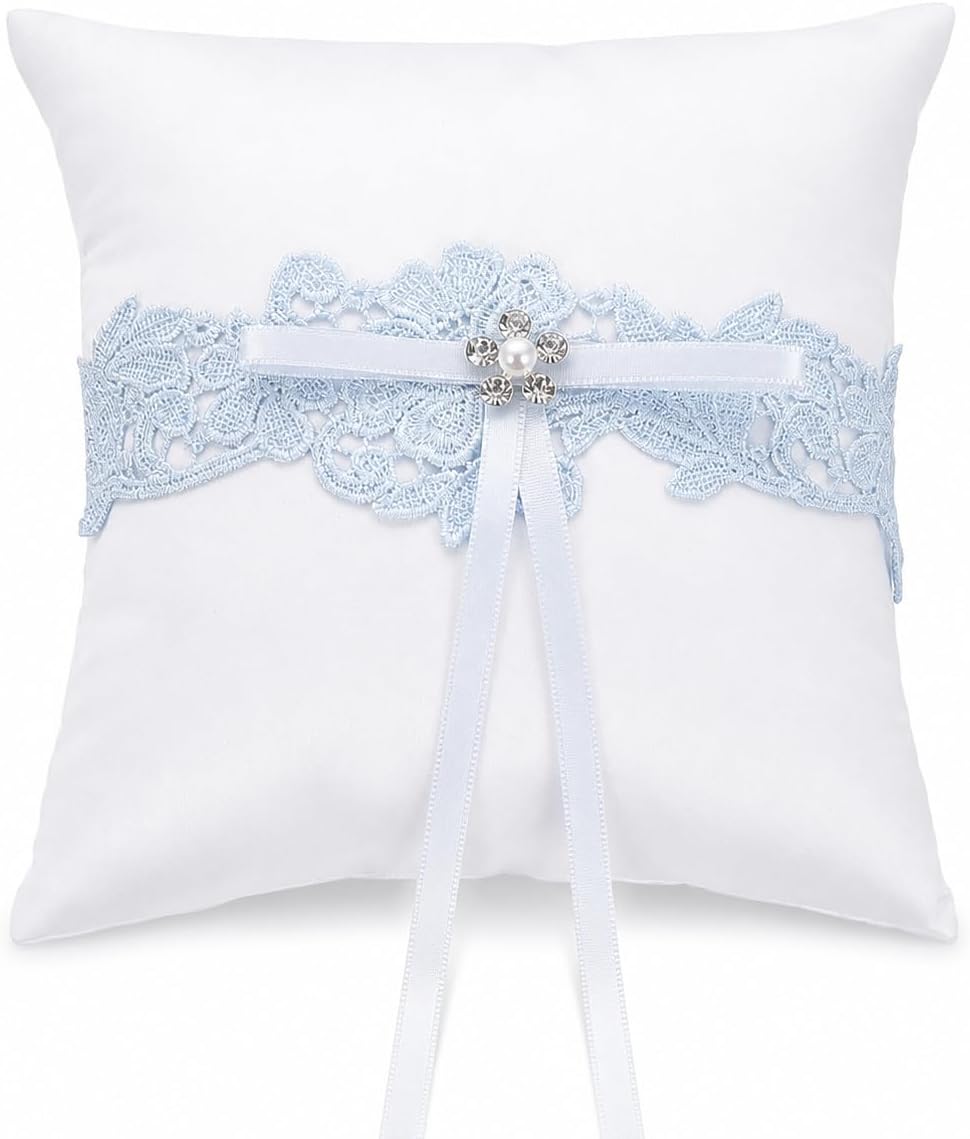 IMIKEYA 1Pc Wedding Ring Pillow, Sky Blue Bowknot Ring Bearer Cushion for Bride Ceremony Wedding Party, 6 Inch