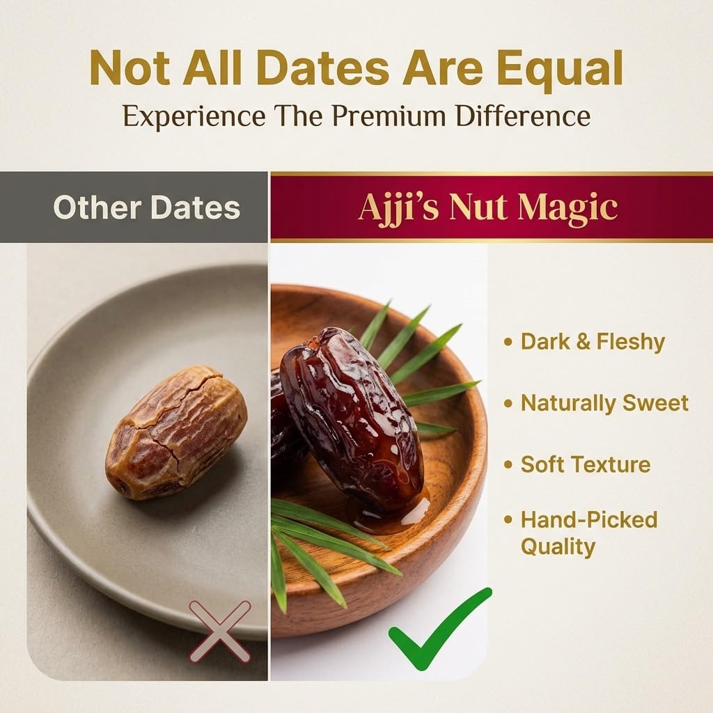 Ajji's Nut Medjool Dates 500gm |Khajur | khajoor dates| Jumbo Size |Dry fruits | Nuts | Grocery Items 3