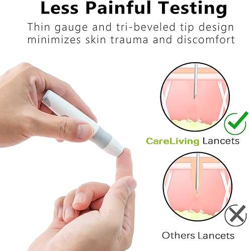 Miniatura 4 de CareLiving Lancetas para pruebas de diabetes  Lancetas diabéticas de calibre 30 para análisis de sangre y pruebas de glucosa  Se adapta a la mayoría