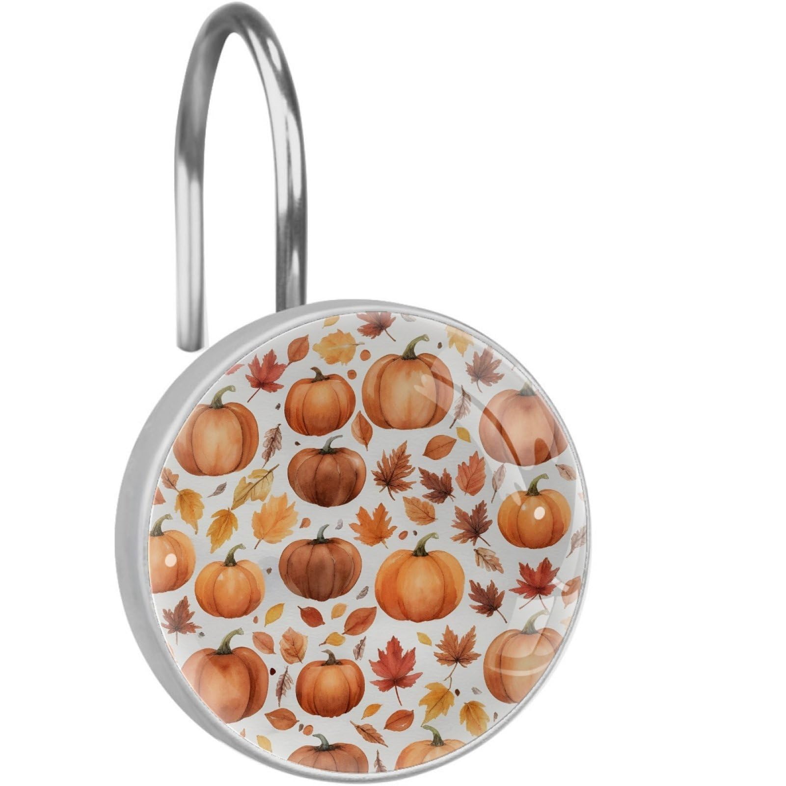 VAPOKF Decorative Shower Curtain Hooks, Pumpkin Maple Leaf Rustproof Stainless Steel Shower Curtain Rings for Bathroom, Shower Curtain Hangers for Shower Rod, 12 Pack