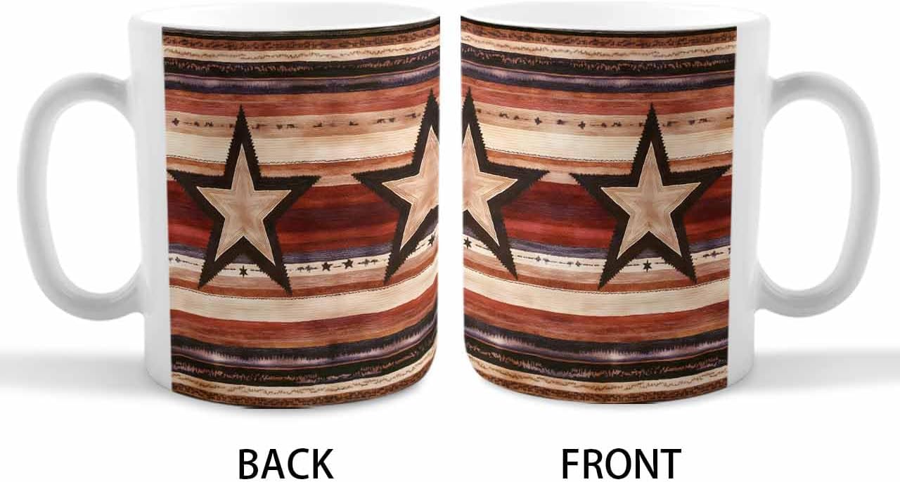 BEMIGO Ceramic Coffee Mug Independence Day Star Ceramic Mug White Cup, Western Insulated Coffee Cup with Handle with Pattern Perfect for Tea and Hot Beverages, 12oz