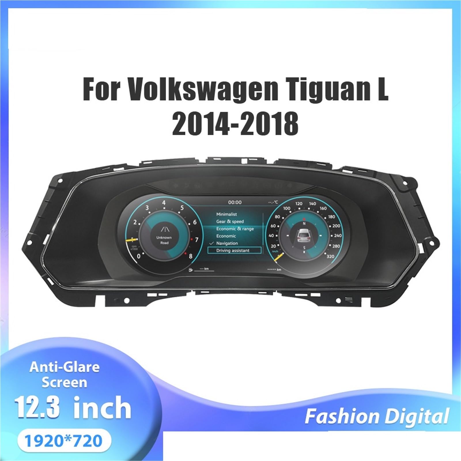 12,3-calowy cyfrowy wyświetlacz LCD z zestawem wskaźników pasujący do Volkswagena Tiguana L z lat 2014-2018. Panel wskaźników kokpitu. prędkościomierz,wyświetlacz Headup
