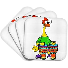 3dRose Cool Funny Rubber Chicken Playing Bongo Drums Music Cartoon Set of 4 Coasters - Soft