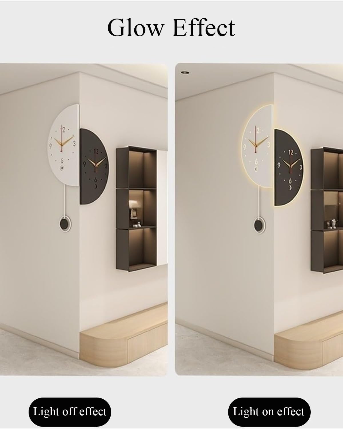 Orologio Da Parete Moderno 3D For Angolo-grande Orologio Da Parete Contemporaneo Con Luce LED E Pendolo, Silenzioso Senza Ticchettio Reloj De Pared Para Sala Moderno, For Soggiorno, Camera Da Letto