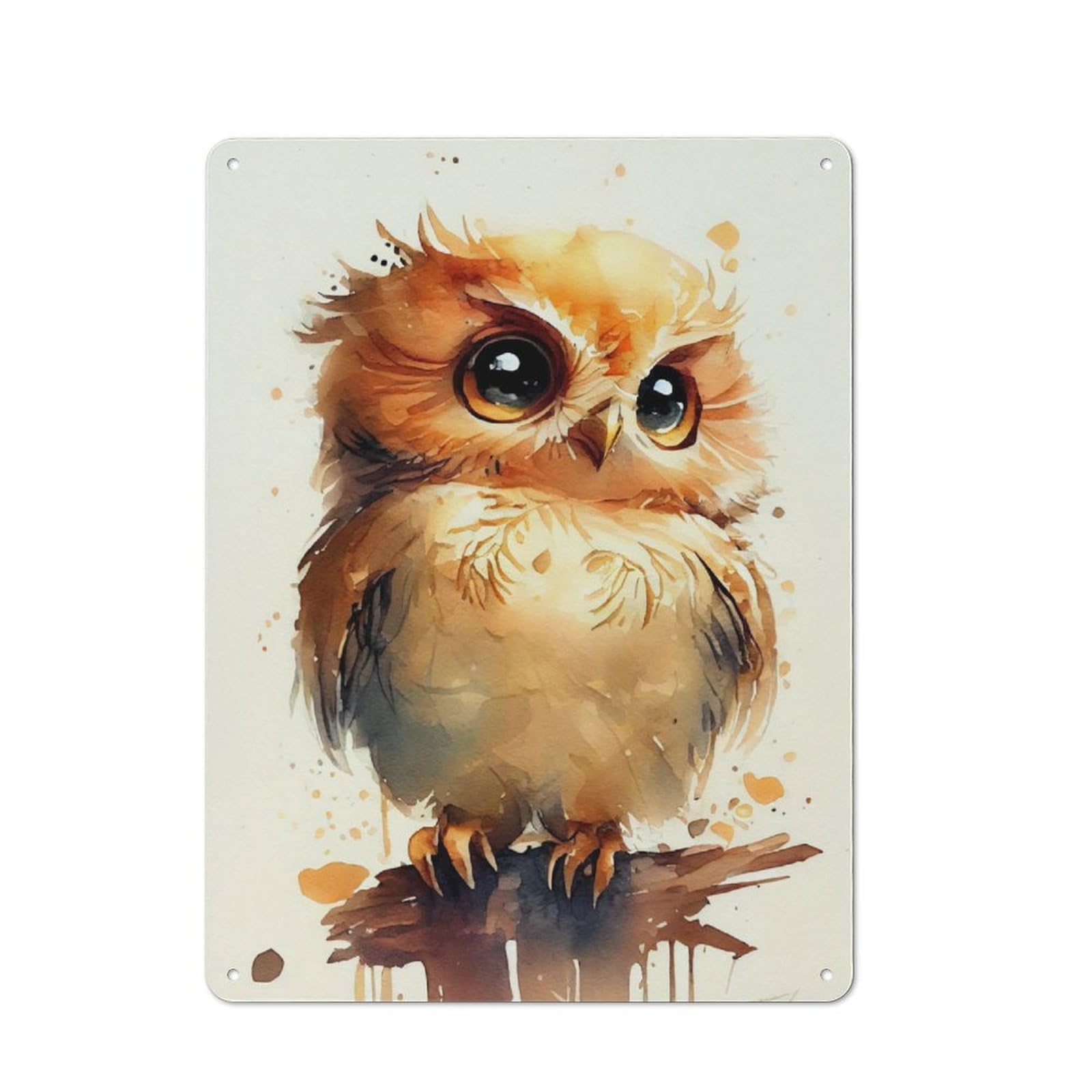 Owl Cute Watercolor Classic Metal Wall Decor 40x30cm, Metal Sign for Cafe, Pub, Workshop Or Home Bar, Small Accent for Blank Walls