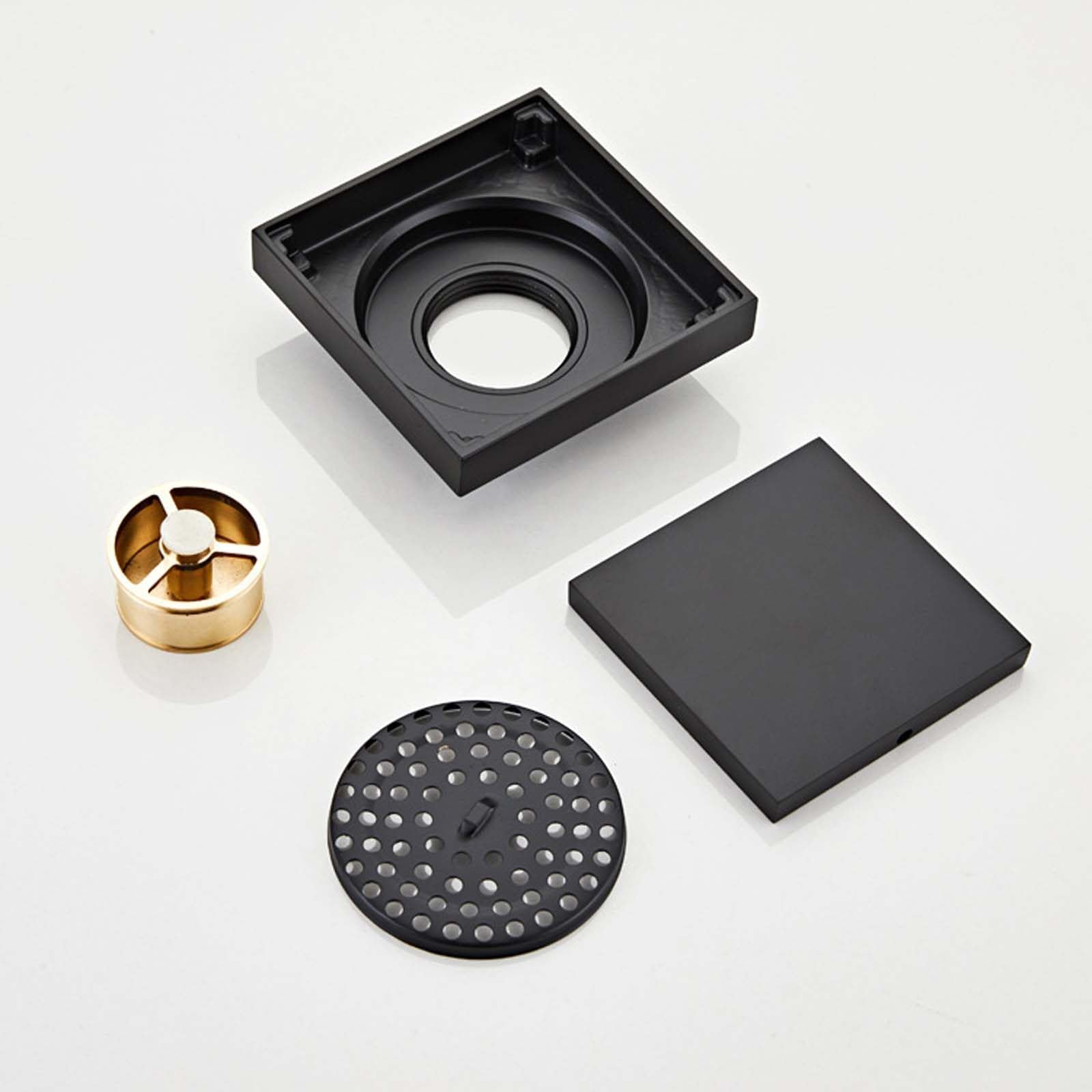 Odpływ podłogowy, mosiężny sitko odpływu podłogowego Czarny odpływ podłogowy 10cm*10cm Odpływ podłogowy prysznica Ukryty odpływ prysznicowy z rdzeniem odbijającym Odpowiednie do rur o średnicy ≥5cm