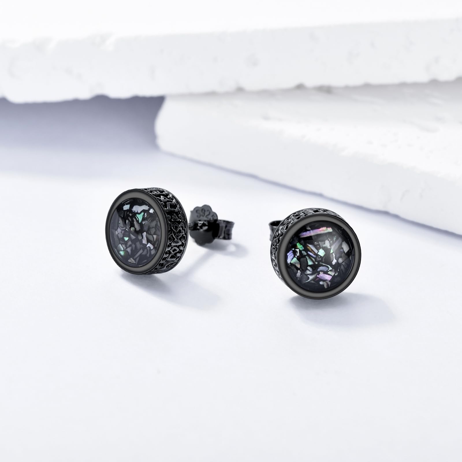 Orecchini neri per uomo in argento sterling 925 abalone conchiglia