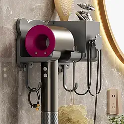 Organizador para Secador de Cabelo e Escova Iônica Chapinha de Parede Sem Furos Banheiro Com Compartimentos para Barbeador e Suporte Ferramentas Acessórios – Autoadesivo Dupla Face
