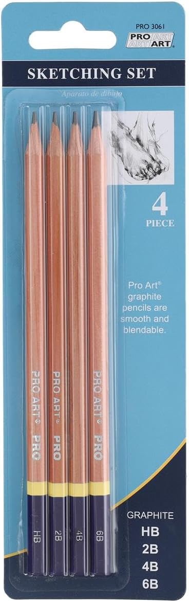 Pro-Art Sketch Set, 4 Count (Pack of 1), Graphite  KINGART Graphite Sketching and Drawing Art Set, for All Skill Levels including Beginner/Student, 16 Pc.