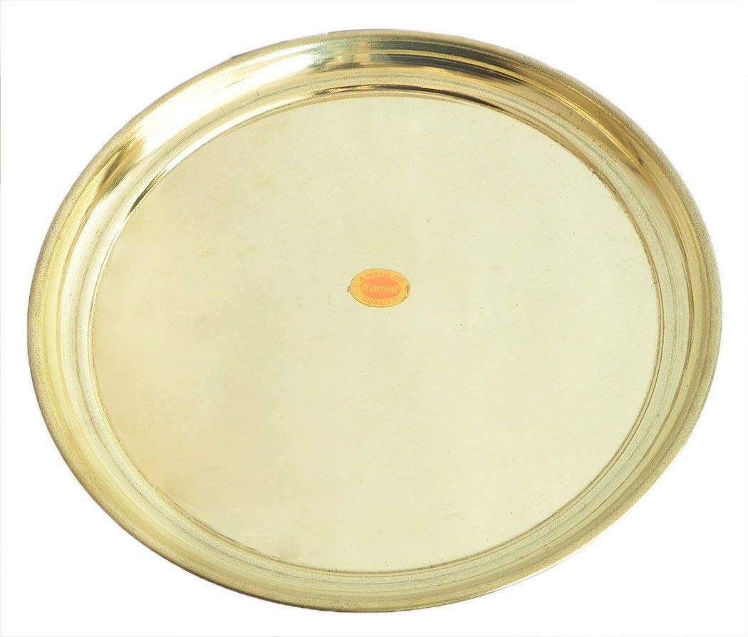 Radhika Poojan Bhandar Pure Brass Pooja Plate (Yellow, 10-inch)