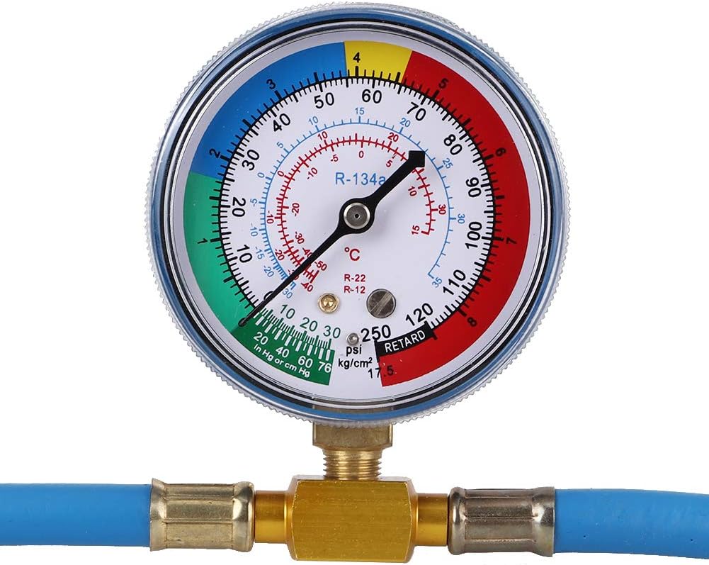 R134A Car AC Refrigerant Charge Hose Kit, Recharge Hose with Gauge Recharge Measuring Kit for Car Air Conditioning Low Pressure Port DIY Refilling Repair Tool