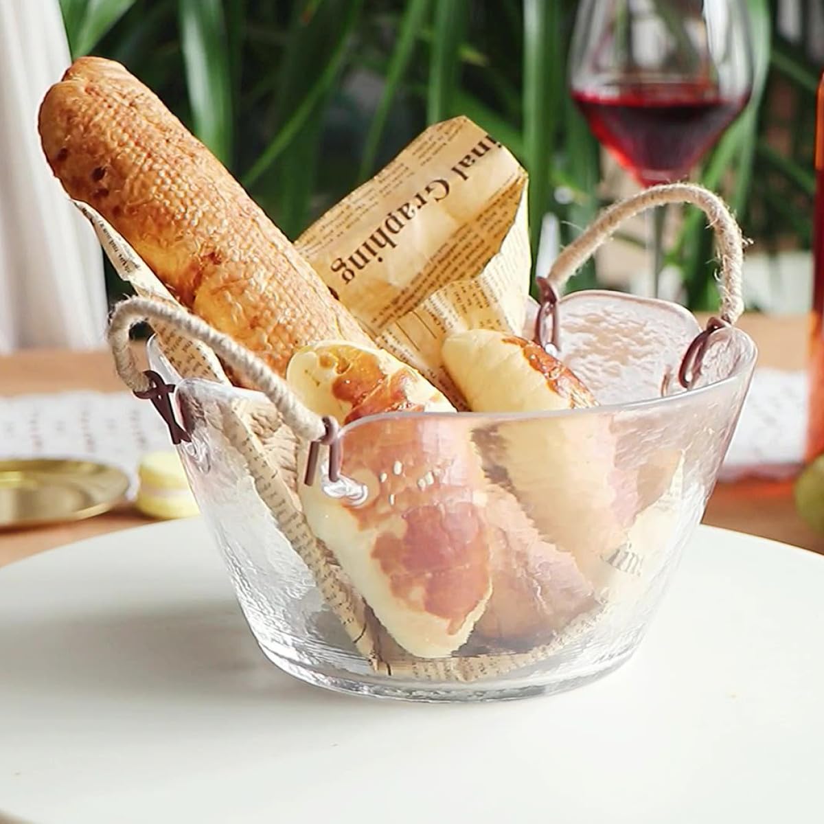Obstsalatschüssel aus Glas mit Doppelohr, Große Servierform