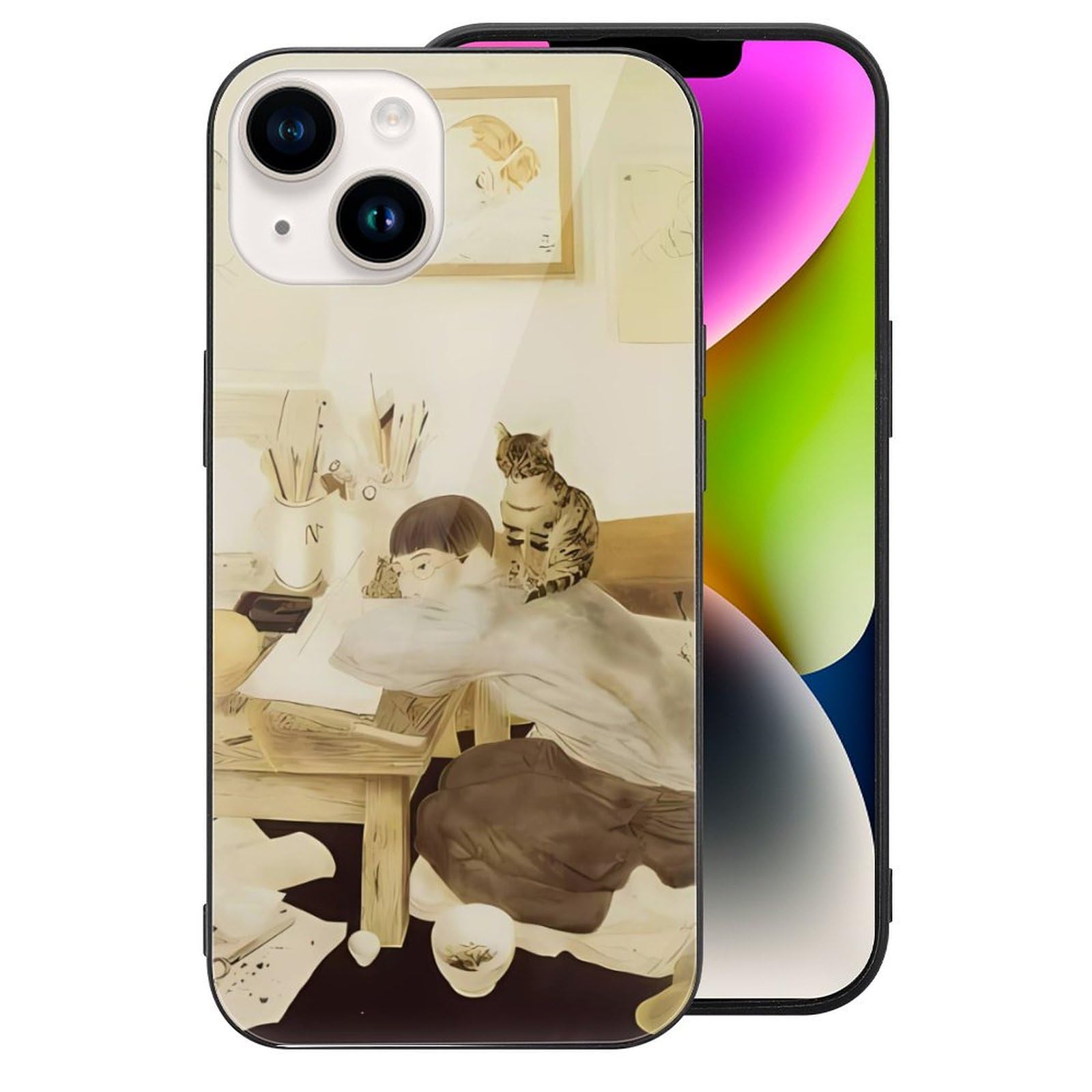 Amazon.co.jp: 藤田嗣治 猫 IPhone 14 ケース アップル14 強化