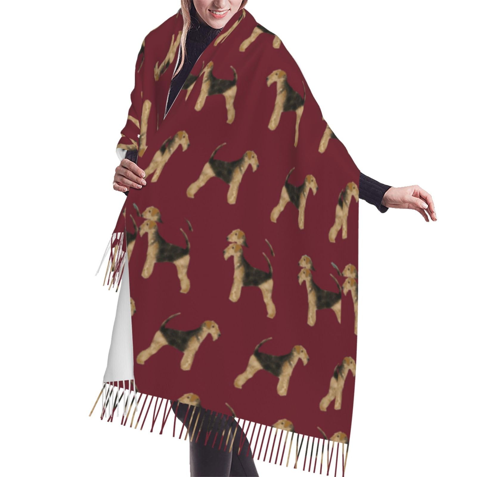 Gratka Unisex As Picture Scarf,Airedale Terrier Dog Cute, Fringed Scarf Large Warm Soft Cashmere Feel Shawls Wraps 196X68 Cm