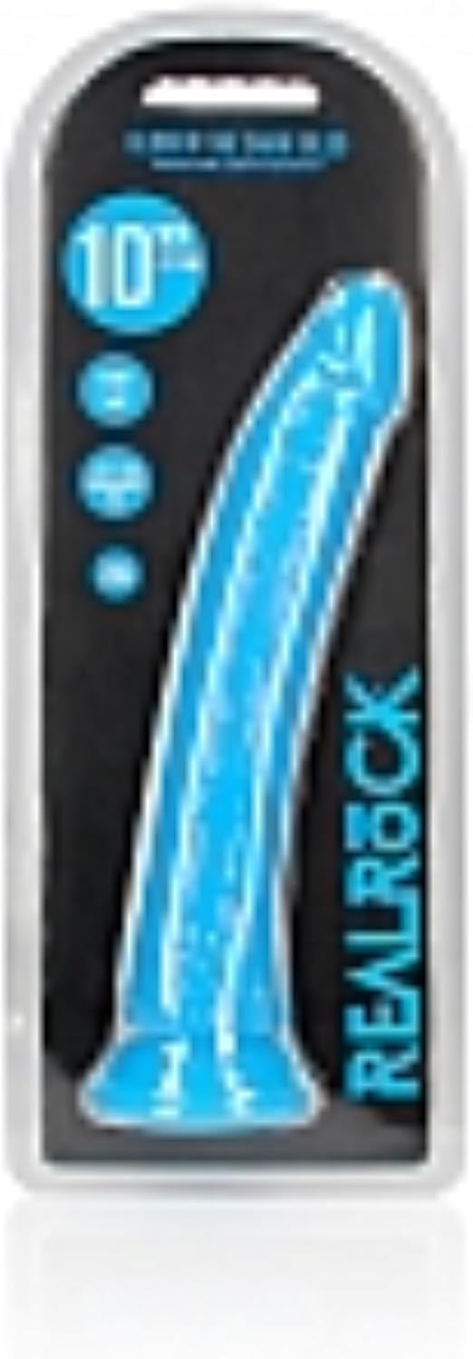 Realrock GITD Slim 10in Dildo Neon Blue REA145GLOBLU