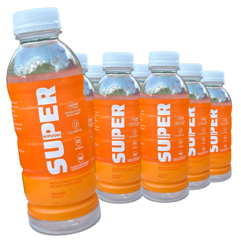 Nirvana Super Water Orange Peach - HMB Infused Beverage with Vitamin D - Natural Spring Water, Pure Hydration + Muscle and Bone Support - (16.9 fl oz