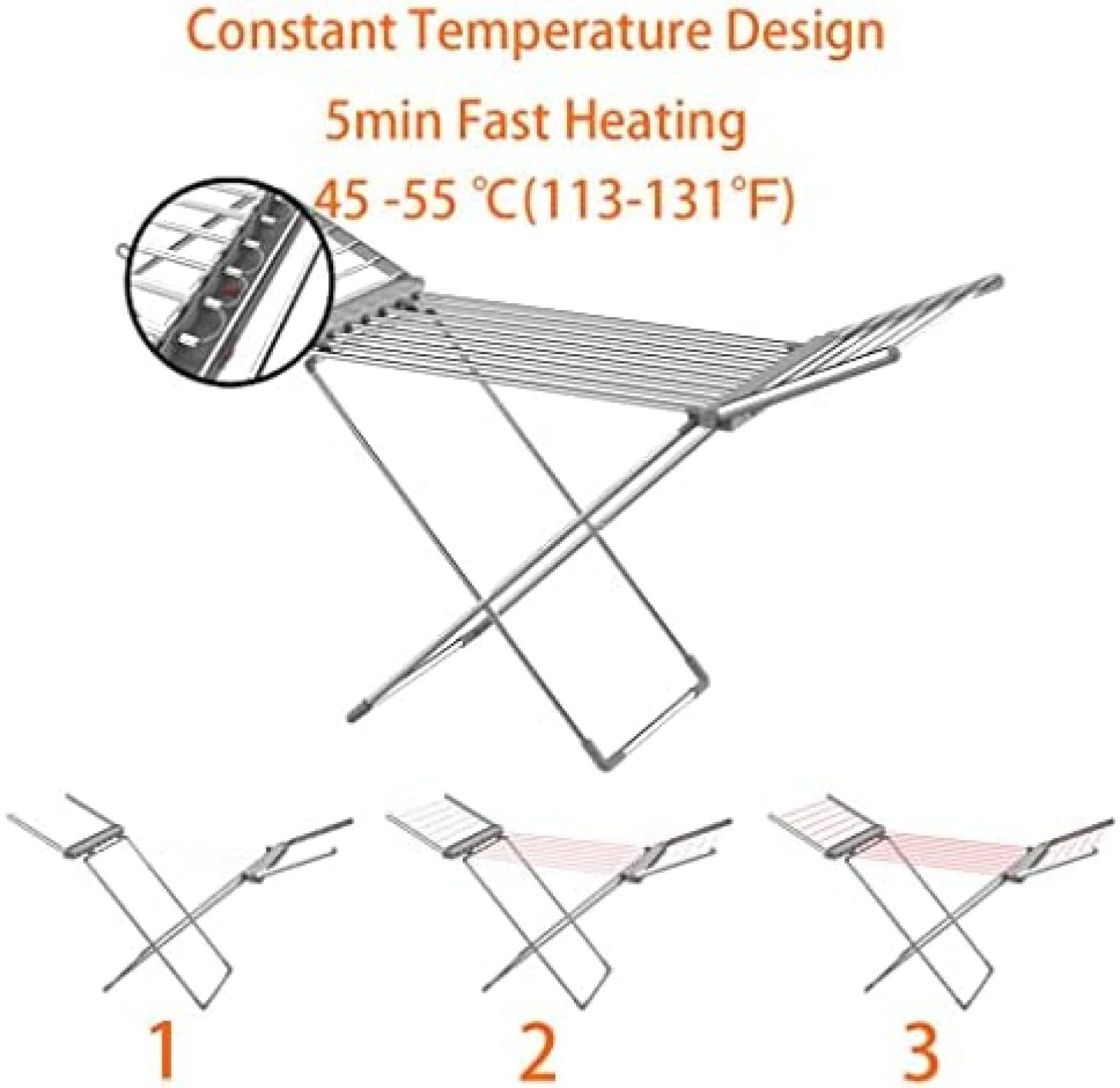 Stendibiancheria Riscaldato, Stendibiancheria Elettrico Riscaldato a 20 Barre per Asciugamani Camicie Lenzuola Asciutte, Supporto per Stendibiancheria Elettrico Efficiente