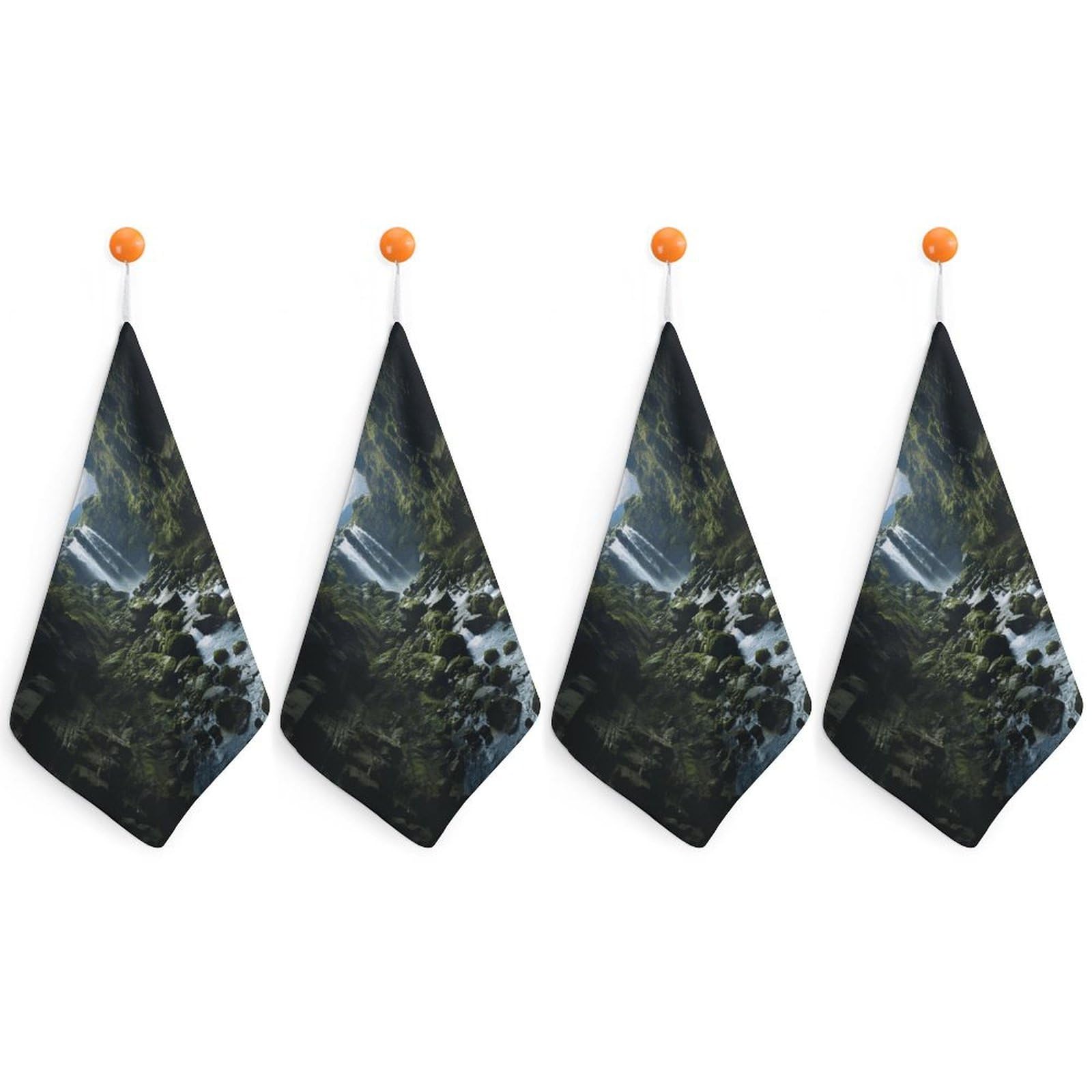 LDGSUPH Waterfall Cliff Hand Towels Fashion Hand Face Towel with Hanging Strap Absorbent Soft Decorative Towel Fade Resistant Cozy Face Cloths for Kitchen Gym Bathroom Towels 4PCS