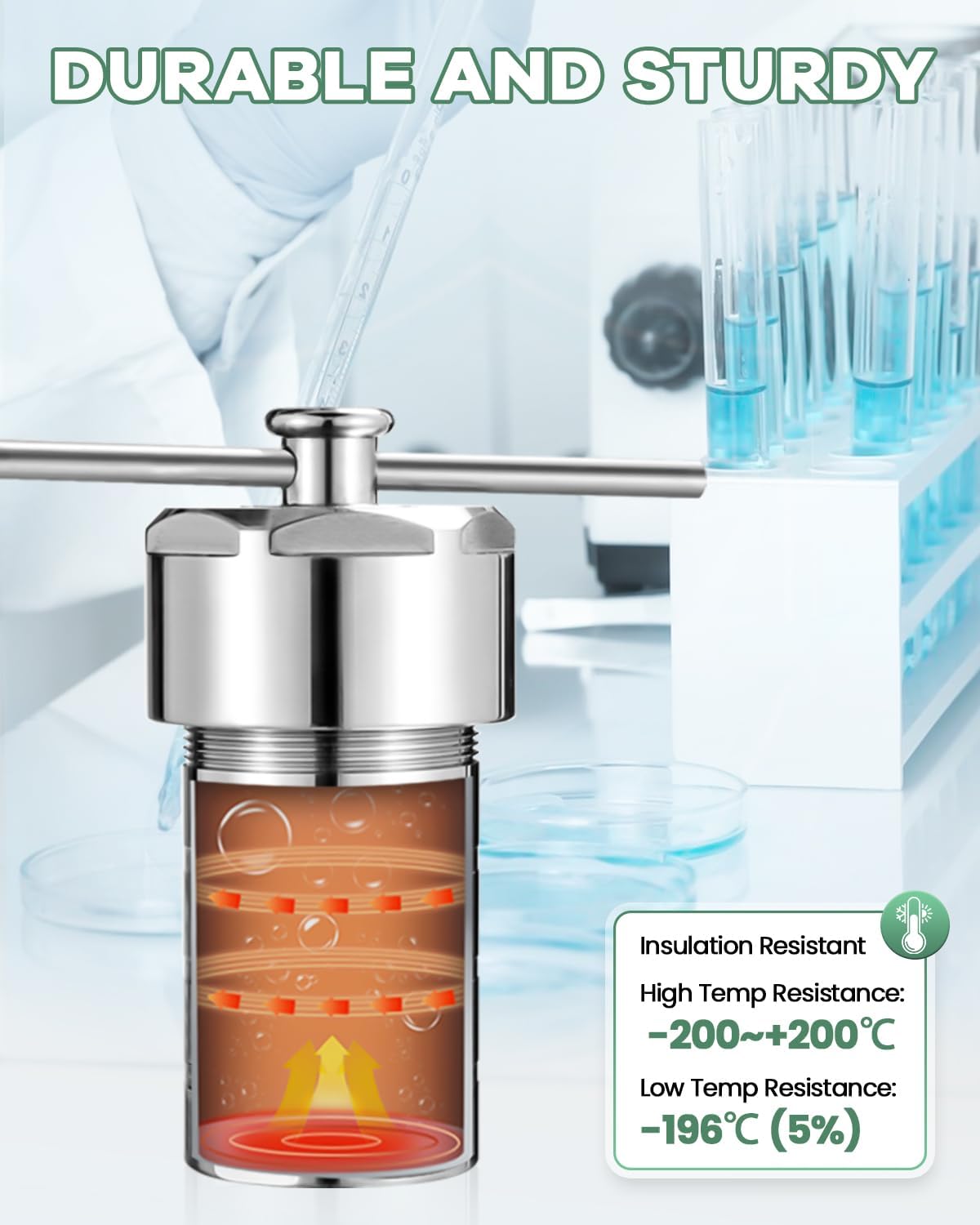 Huanyu 500ML/0.13Gal Hydrothermal Synthesis Autoclave Reactor High-pressure Digestion Tank with PTFE Lined Vessel for Lab Use