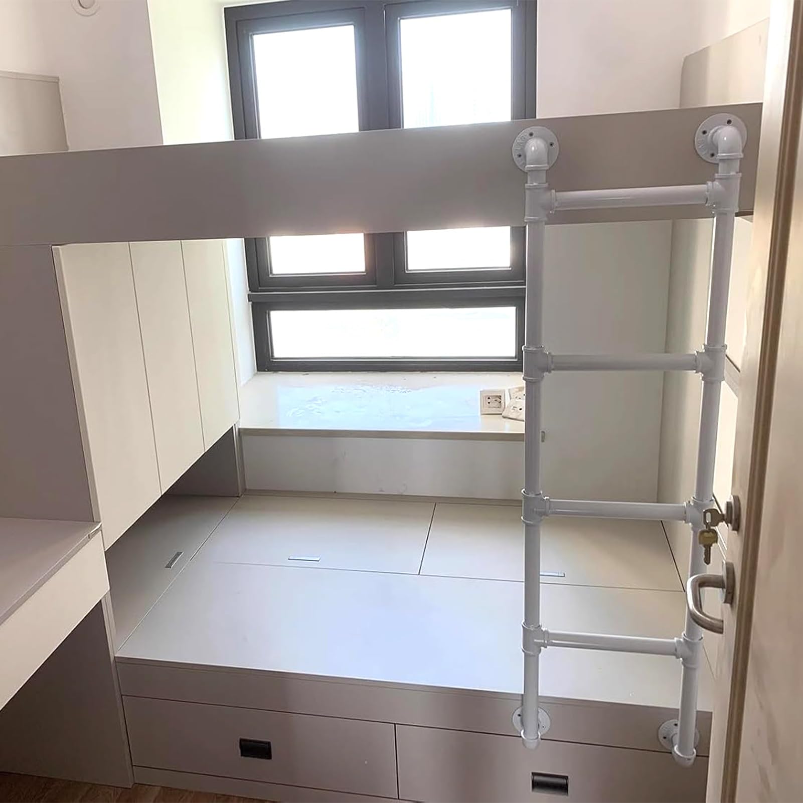 WXPGFEQ 8ft WallMounted Metal Loft Ladder for Bunk BedSafe & Easy Installation Ideal for Basement Window Well Egress Durable Climbing Solution (220cm/87in)