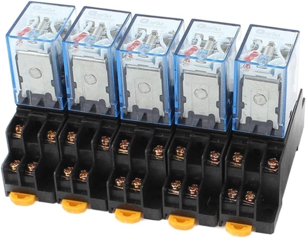 5Pcs AC 110V/120V 5A Coil DPDT 8Pins Red Light General Purpose Power Relay W Base MY2NJ(DC 24)