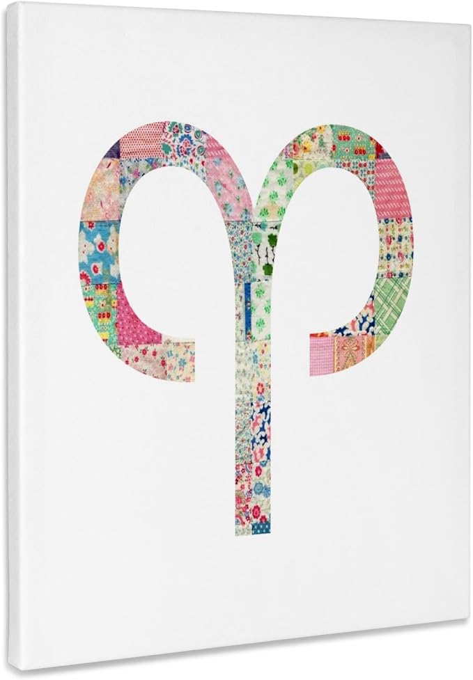 3dRose, Aries symbol in colorful girly pattern - Arien horoscope zodiac sign, Museum Grade Canvas Wrap 11x14