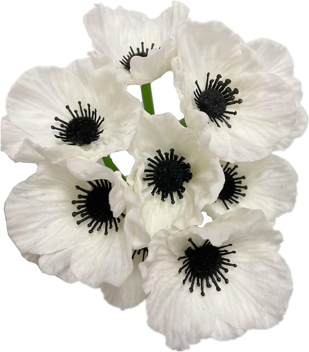 Rikyo 10 Stem 11" Bouquets Artificial Flowers Poppy Flowers,No Fade Multicolor PU Fake Wild Flowers for Kitchen Table Centerpiece Vase,Home Wedding Holding Flowers Backdrop Arch Wall(White)