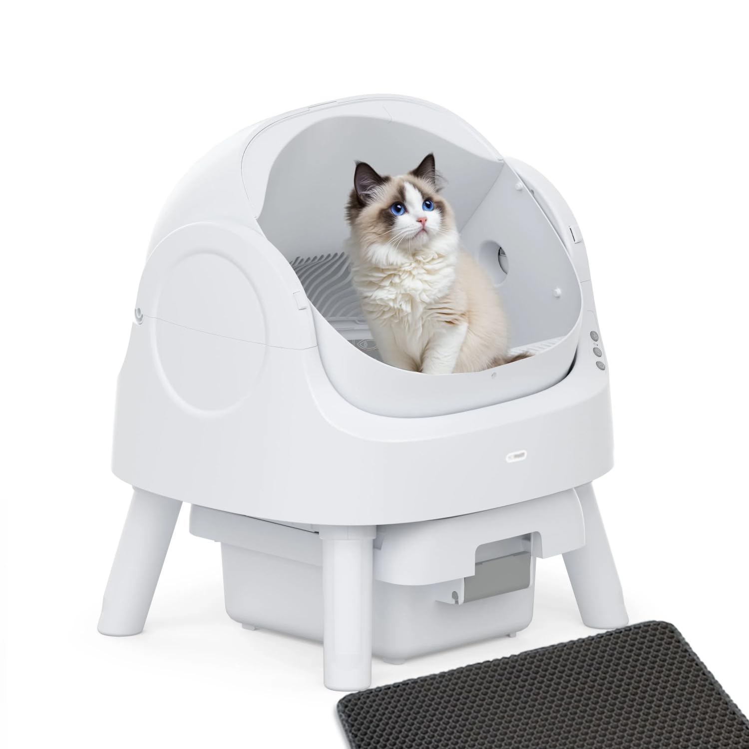 AutoScooper 11 Self Cleaning Litter Box, Open Top Litter Box for Multiple Cats, Automatic Cat Litter Box with Liner & Mat, White (Manufacturer by PETPIVOT INC)